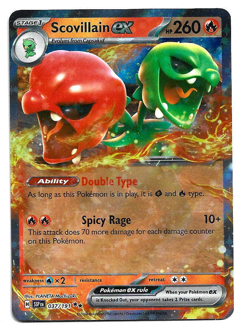 SCOVILLAIN EX -  HOLO D/RARE   37/191  POKEMON TCG SURGING SPARKS TRADING CARD