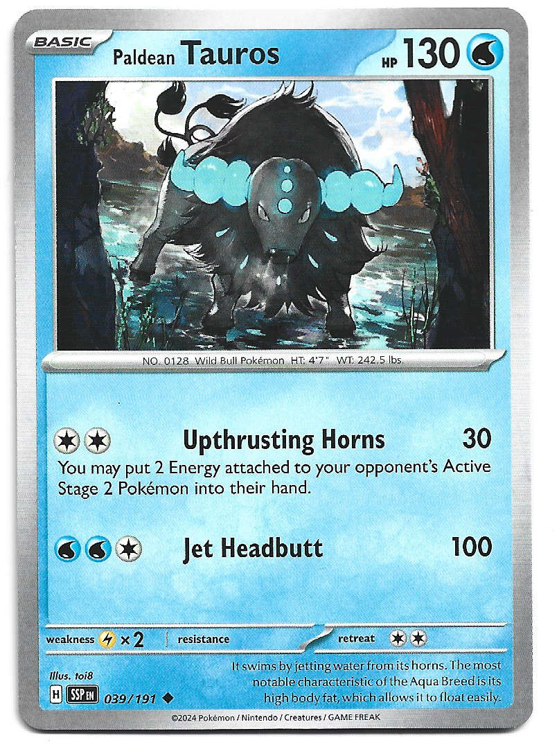 PALDEAN TAUROS  - POKEMON TCG SURGING SPARKS  COMMON  39/191 TRADING CARD