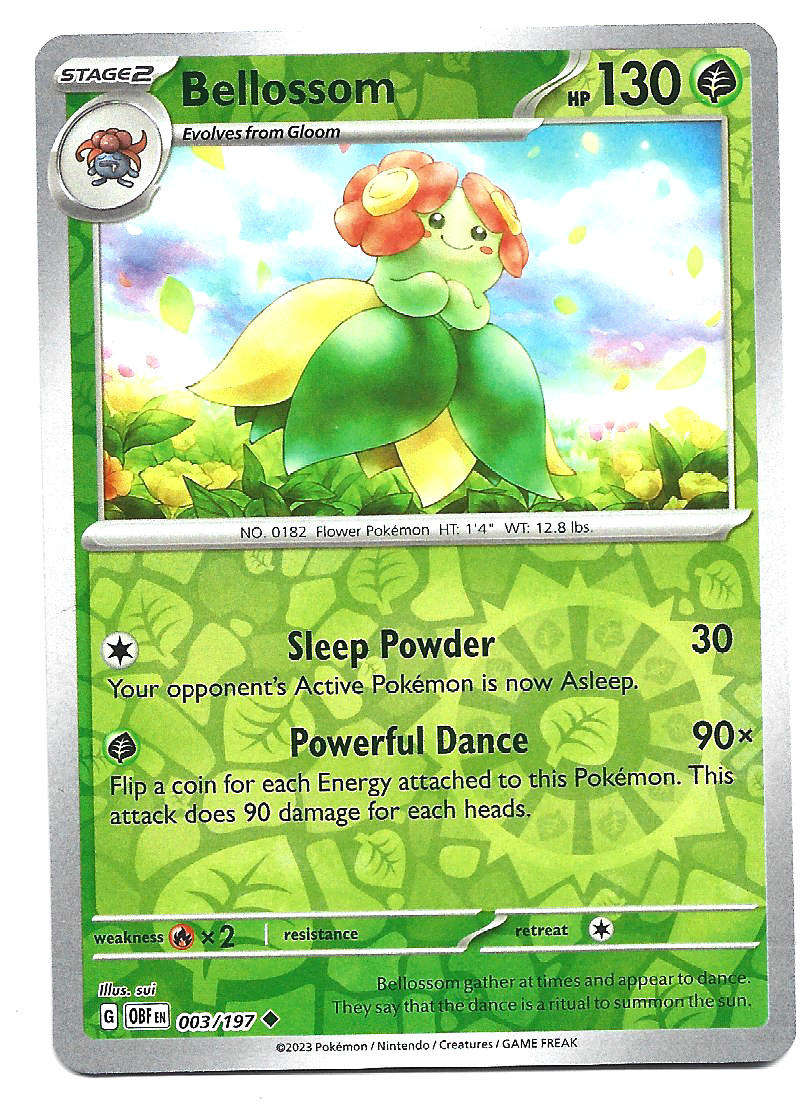 BELLOSSOM -  REVERSE HOLO 3/197  POKEMON TCG OBSIDIAN FLAMES TRADING CARD