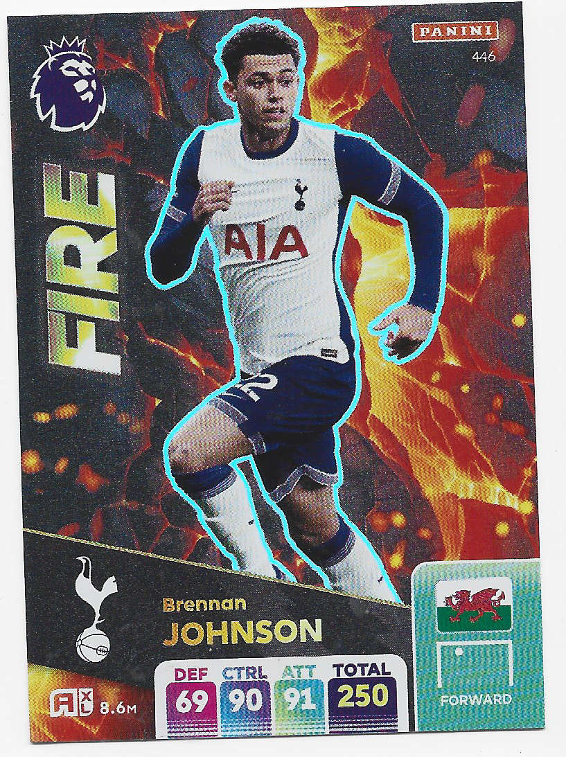 BRENNAN JOHNSON -  PANINI English Premier League 2024/25 - FOIL "FIRE" TRADING CARD 446