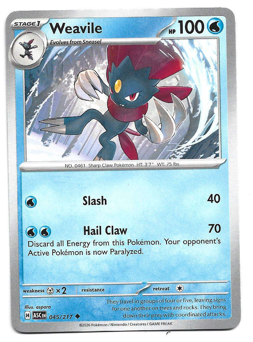 WEAVILE - UNCOMMON  45/217 POKEMON TCG ASCENDED HEROES TRADING CARD