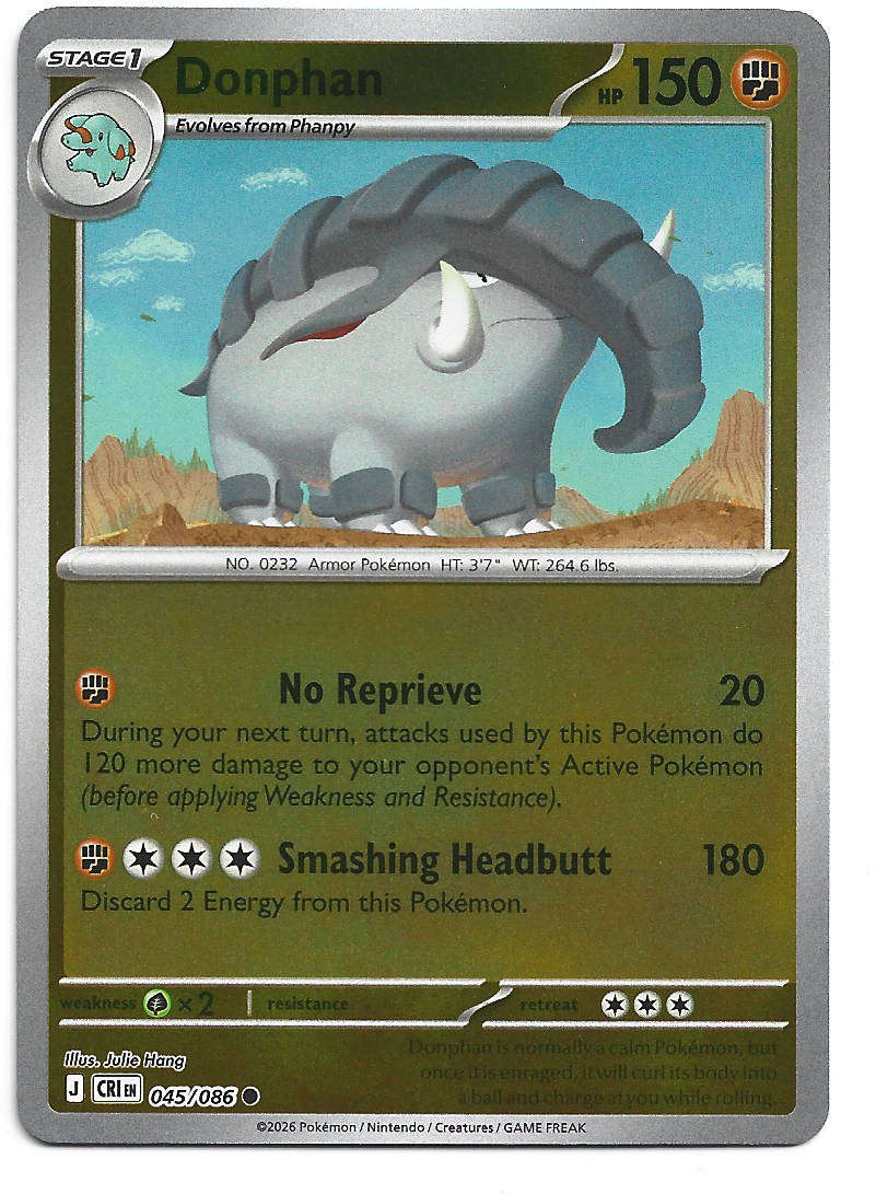 DONPHAN - REVERSE HOLO  45/86 POKEMON TCG ME CHAOS RISING TRADING CARD