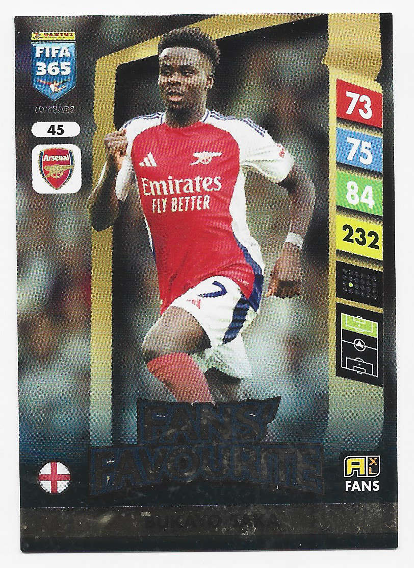 BUKAYO SAKA - PANINI FIFA 365 COLLECTION 2025 - FOIL "FANS FAVOURITE" TRADING CARD 45