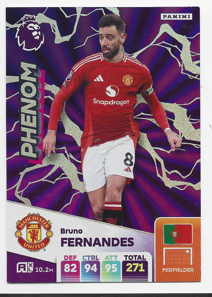 BRUNO FERNANDES -  PANINI English Premier League 2024/25 - FOIL "PHENOM" TRADING CARD 463