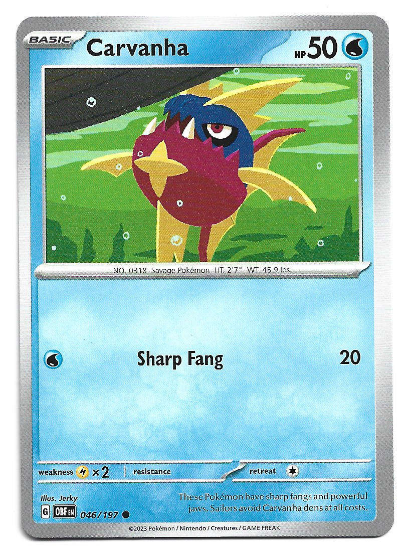 CARVANHA -  COMMON  46/197  POKEMON TCG OBSIDIAN FLAMES TRADING CARD