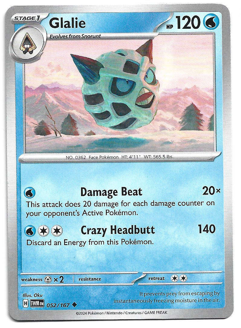 GLALIE - UNCOMMON  52/167 POKEMON TCG TWILIGHT MASQUERADE TRADING CARD