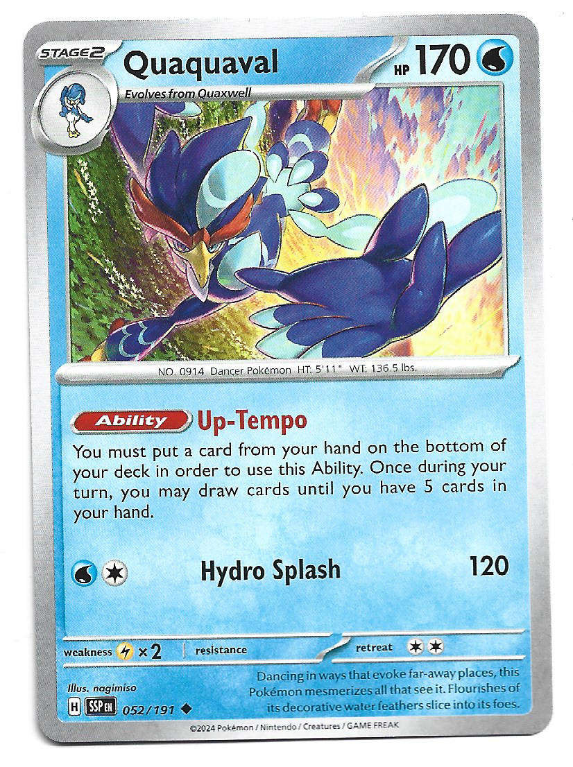 QUAQUAVAL -  UNCOMMON  52/191 POKEMON TCG SURGING SPARKS TRADING CARD