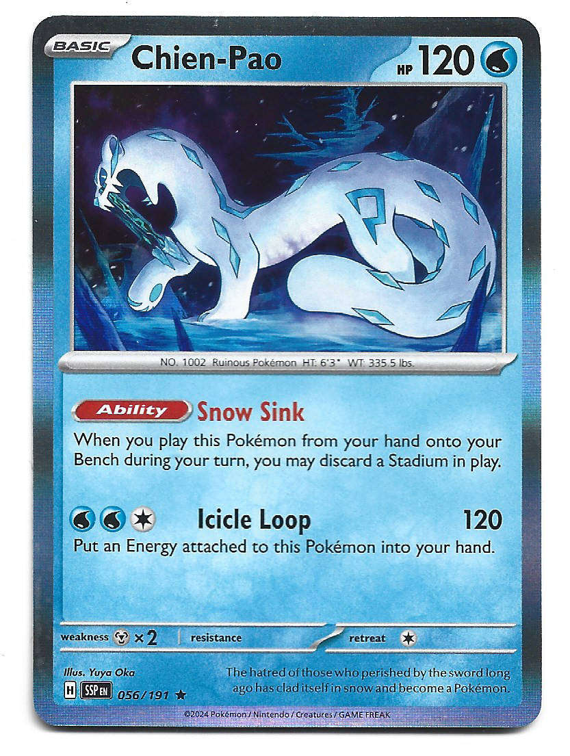 CHIEN PAO - HOLO RARE  56/191 POKEMON TCG SURGING SPARKS TRADING CARD