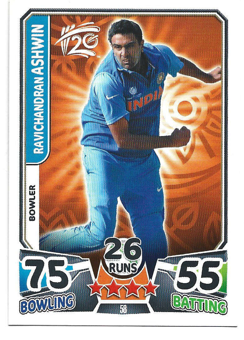 RAVICHANDRAN ASHWIN - TOPPS ICC CRICKET T20 WORLD CUP 2014 - BASE TRADING CARD  58