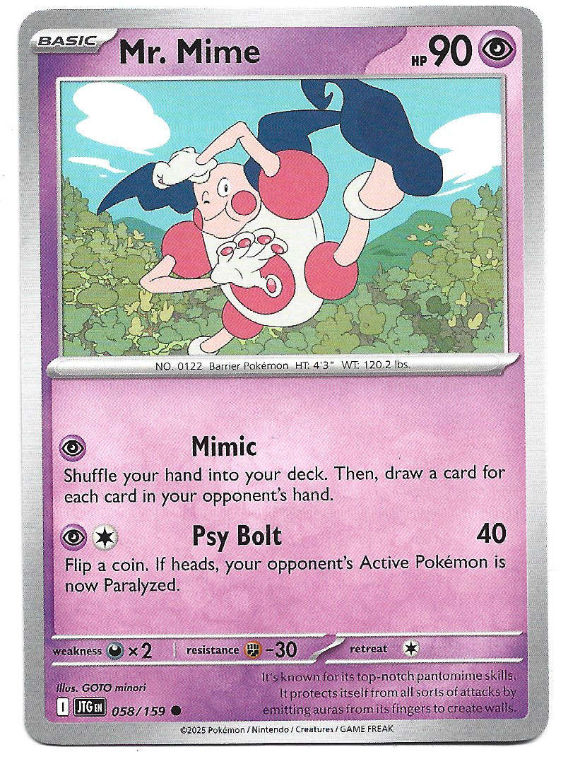 MR. MIME - COMMON  58/159 POKEMON TCG JOURNEY TOGETHER TRADING CARD