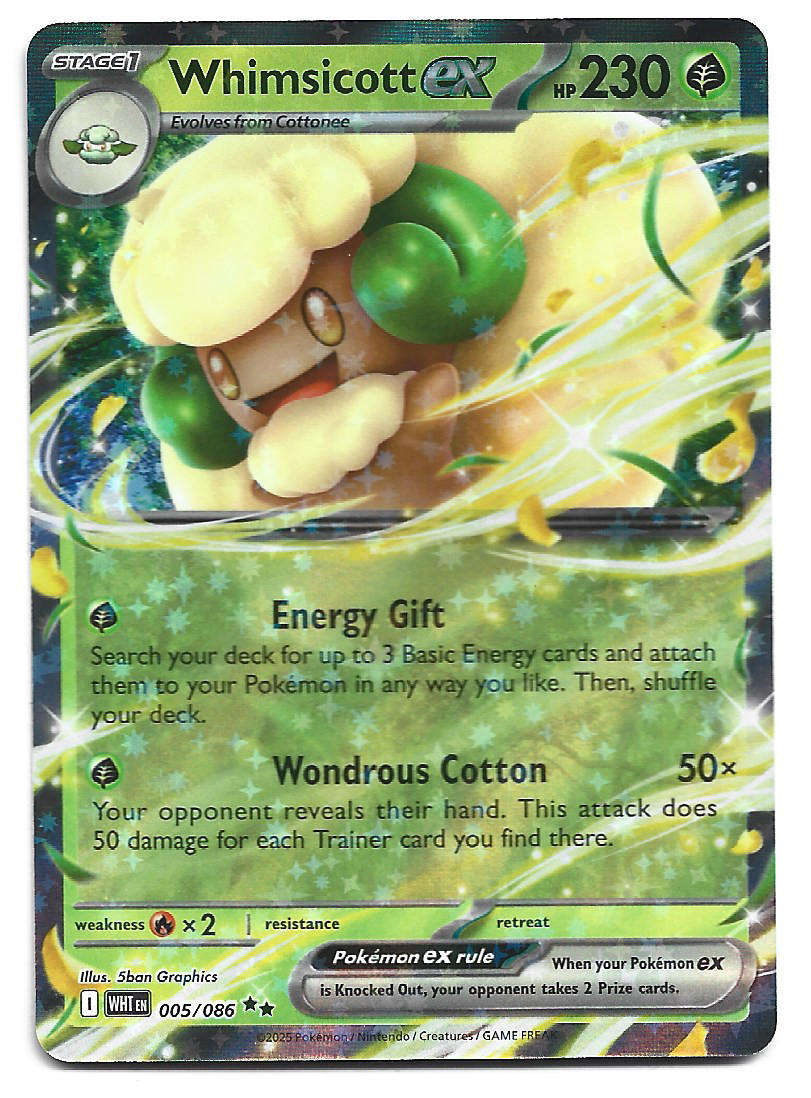 WHIMSICOTT EX - HOLO D/RARE 5/86 POKEMON TCG WHITE FLARE TRADING CARD
