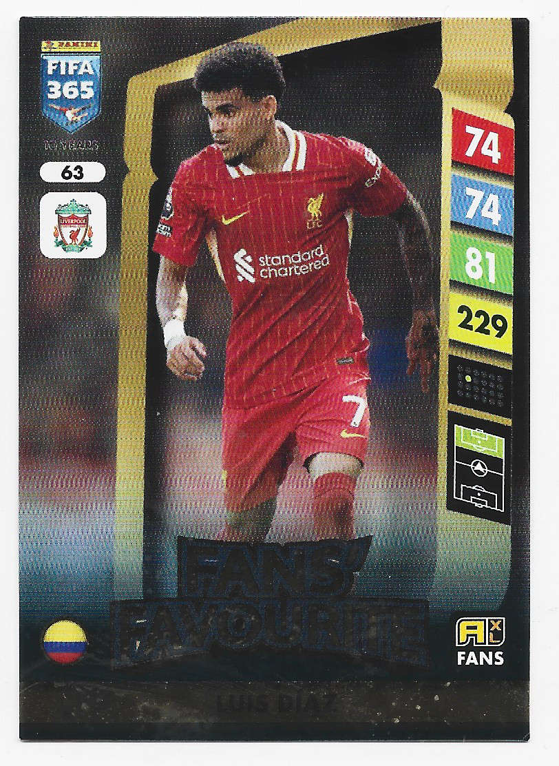 LUIS DIAZ - PANINI FIFA 365 COLLECTION 2025 - FOIL "FANS FAVOURITE" TRADING CARD 63