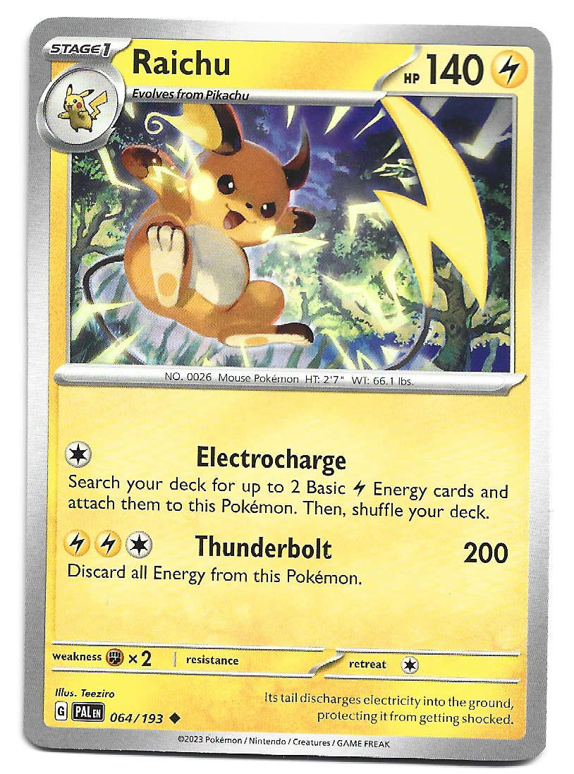 POKEMON CARD - RAICHU  64/193 COMMON PALDEA EVOLVED 2023 TRADING CARD - MINT