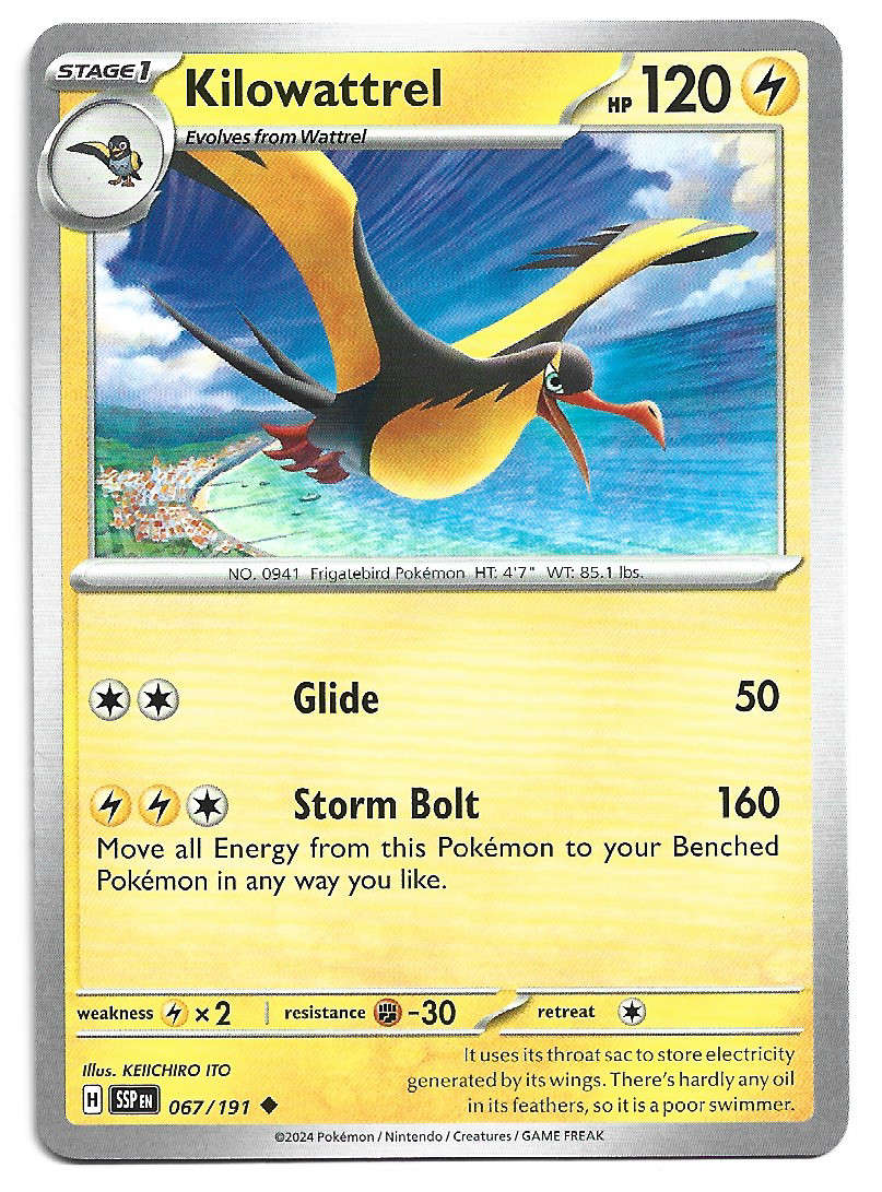 KILOWATTREL  - POKEMON TCG SURGING SPARKS  COMMON  67/191 TRADING CARD