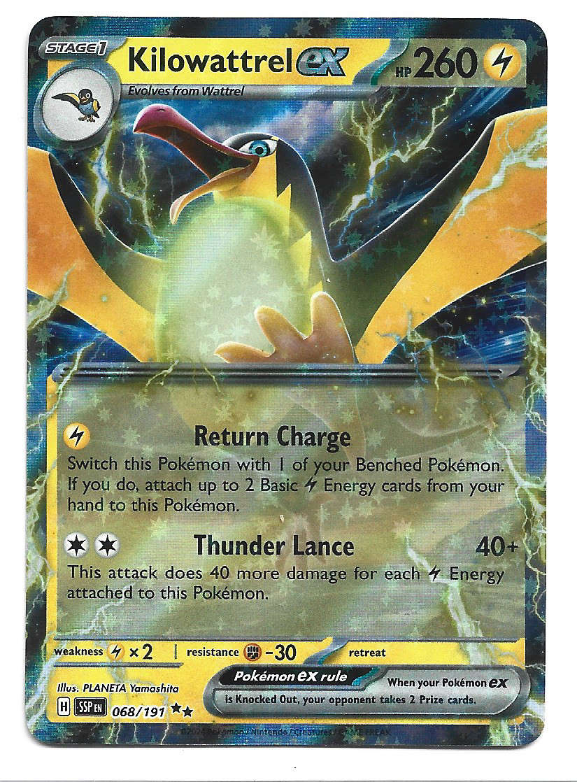 KILOWATTREL EX - HOLO D/RARE   68/191 POKEMON TCG SURGING SPARKS TRADING CARD