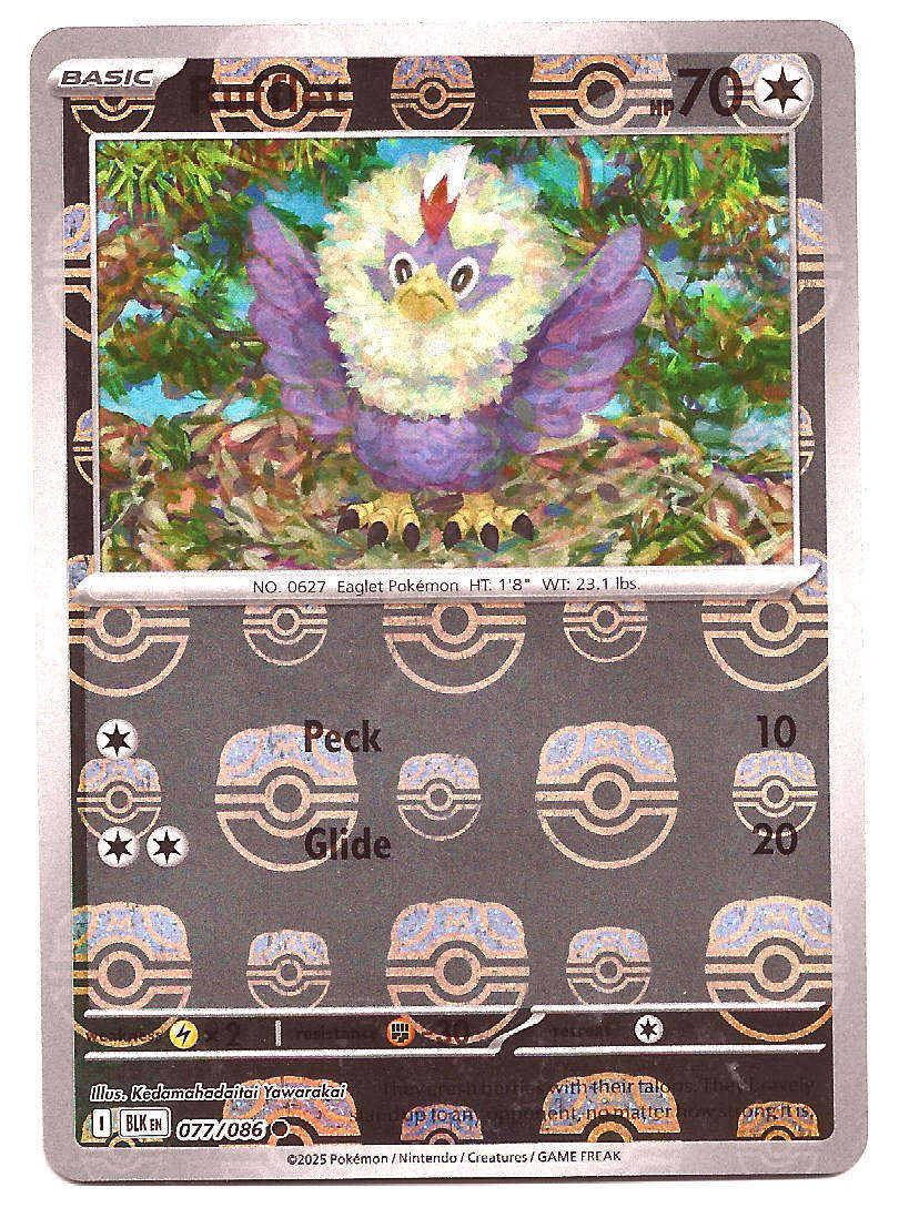 RUFFLET - MASTER BALL PATTERN  RARE  77/86 POKEMON TCG BLACK BOLT TRADING CARD