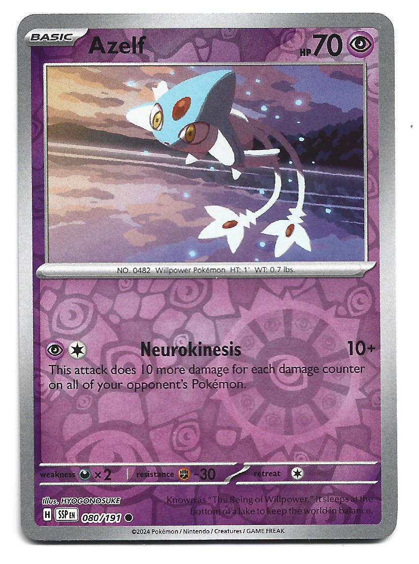 AZELF  - REVERSE HOLO POKEMON TCG SURGING SPARKS  80/191 TRADING CARD