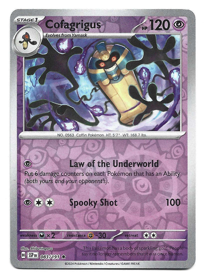 COFAGRIGUS -  REVERSE HOLO  83/191 POKEMON TCG SURGING SPARKS TRADING CARD