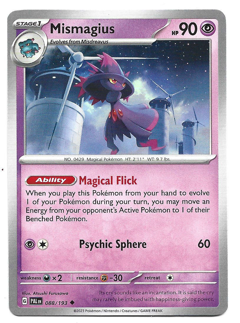 POKEMON CARD - MISMAGIUS  88/193 COMMON PALDEA EVOLVED 2023 TRADING CARD - MINT