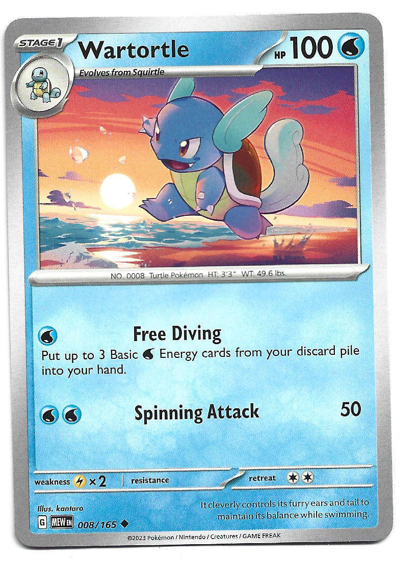 WARTORTLE -  UNCOMMON  8/165 POKEMON TCG Scarlet & Violet 151 TRADING CARD