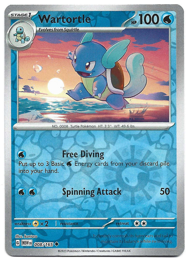 WARTORTLE -  REVERSE HOLO  8/165 POKEMON TCG Scarlet & Violet 151 TRADING CARD