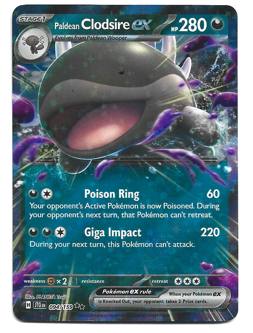 PALDEAN CLODSHIRE EX - HOLO D/RARE  94/159 POKEMON TCG JOURNEY TOGETHER TRADING CARD
