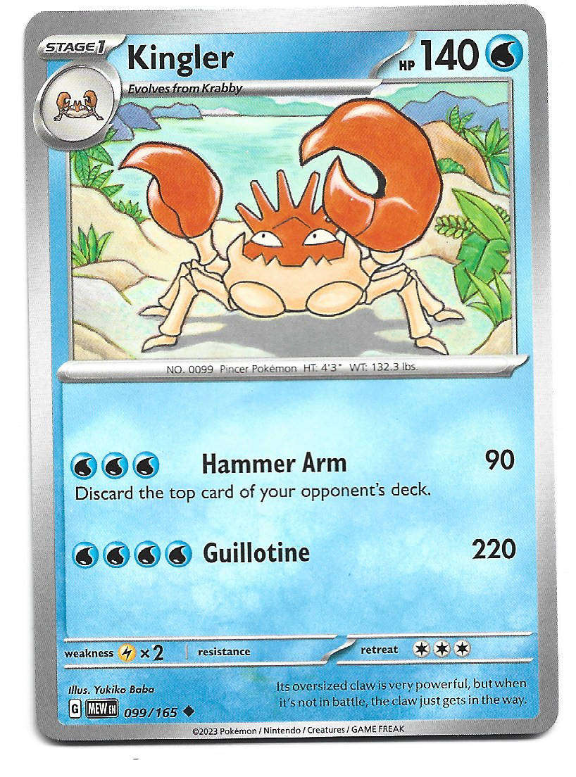 KINGLER -  UNCOMMON  99/165 POKEMON TCG Scarlet & Violet 151 TRADING CARD