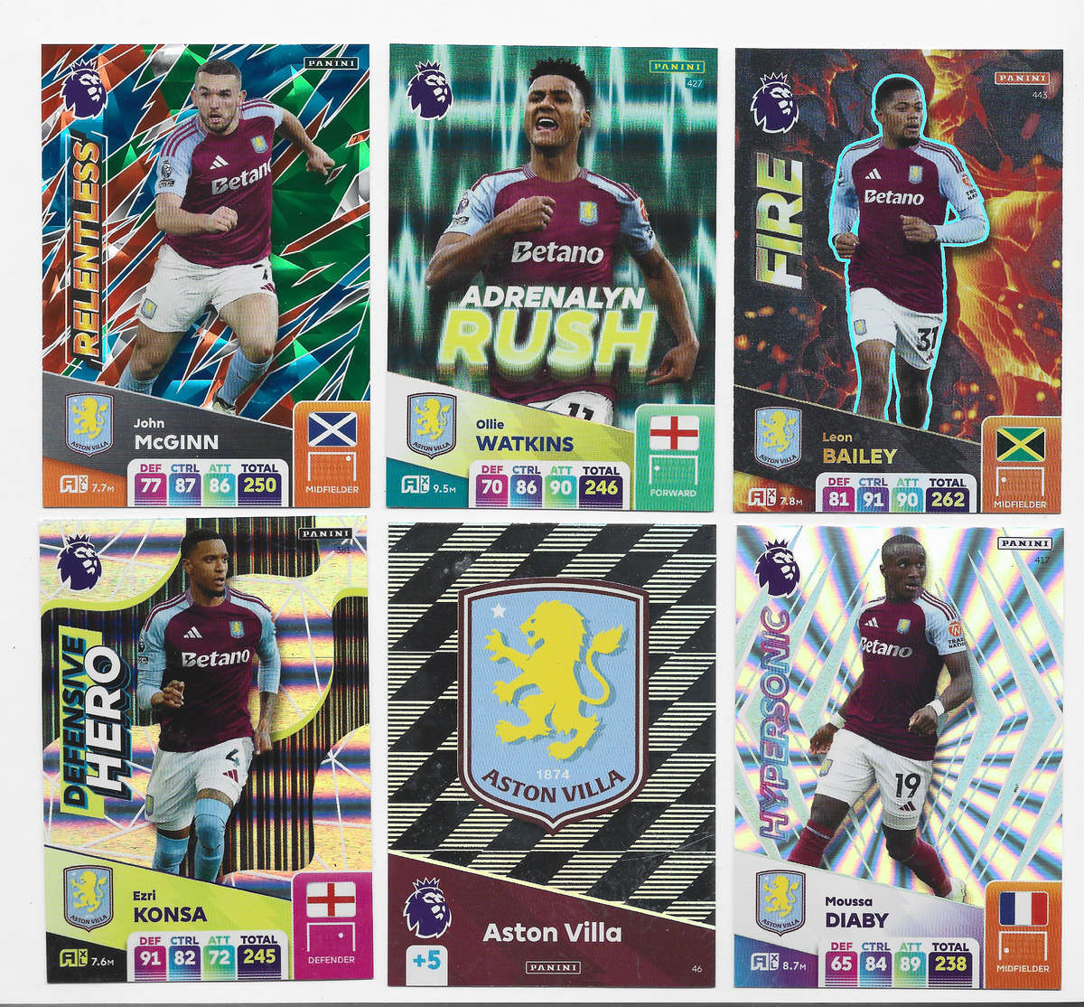 ASTON VILLA FC  - PANINI English Premier League 2024/25 - COMPLETE TEAM SET of 23 CARDS