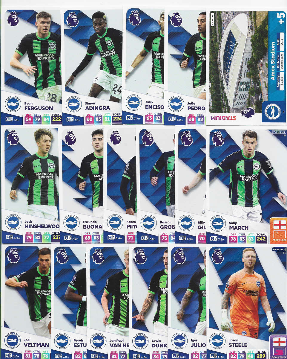 BRIGHTON & HOVE ALBION  - PANINI English Premier League 2024/25 - COMPLETE TEAM SET of 23 CARDS
