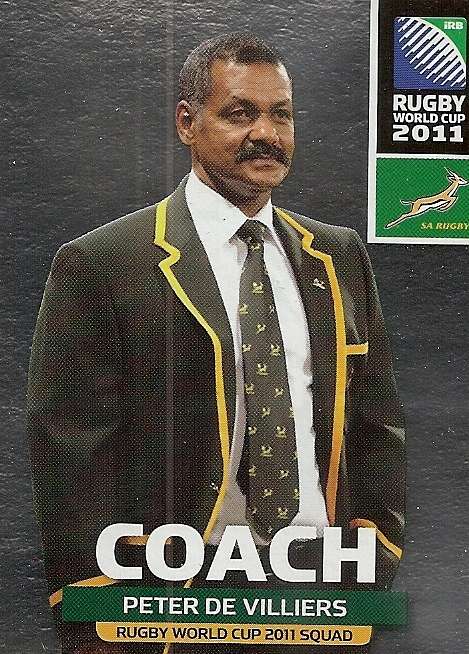 PETER DE VILLIERS - 2011 BIG BALL RUGBY WORLD CUP COLLECTION - FOIL "COACH" TRADING CARD 057