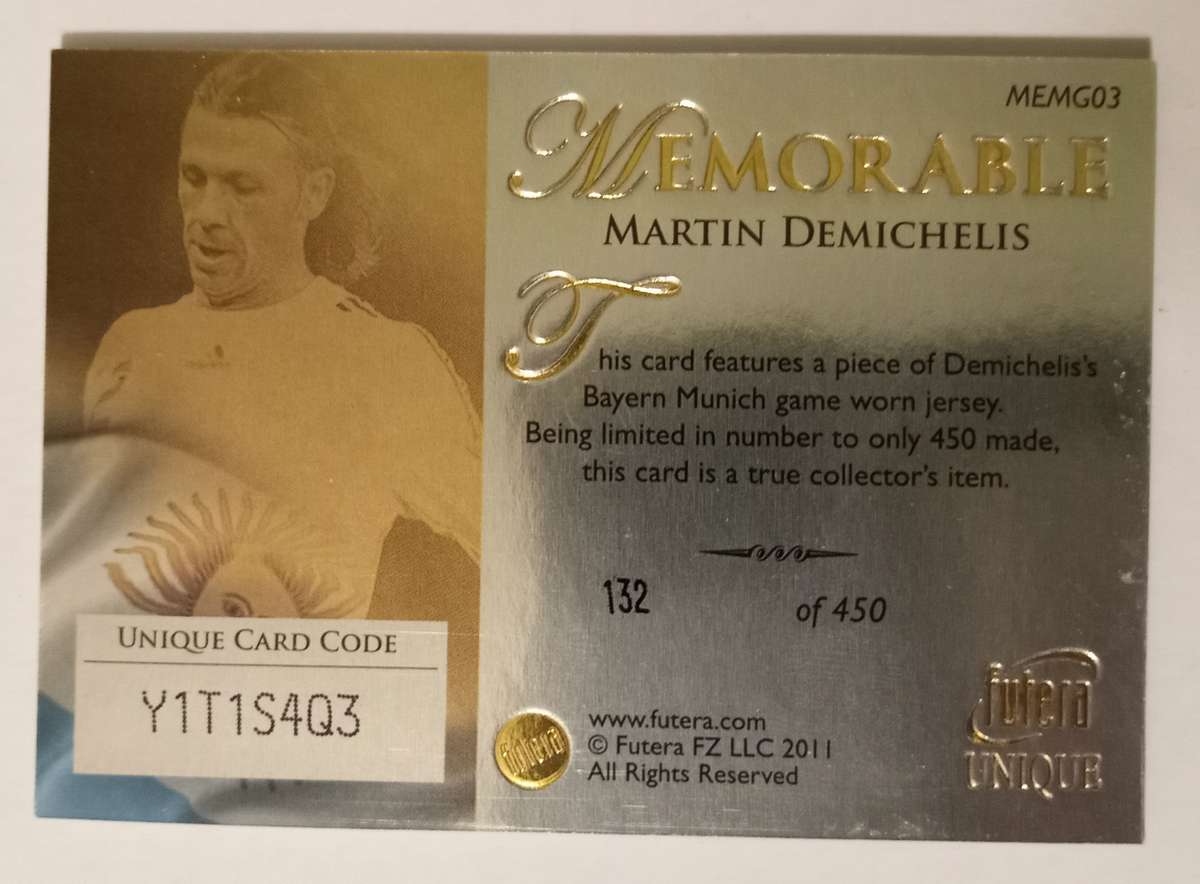 MARTIN DEMICHELIS (Argentina) - FUTERA MEMORABLE 2011 COLLECTION - RARE MEMORABILIA CARD 132 of 450
