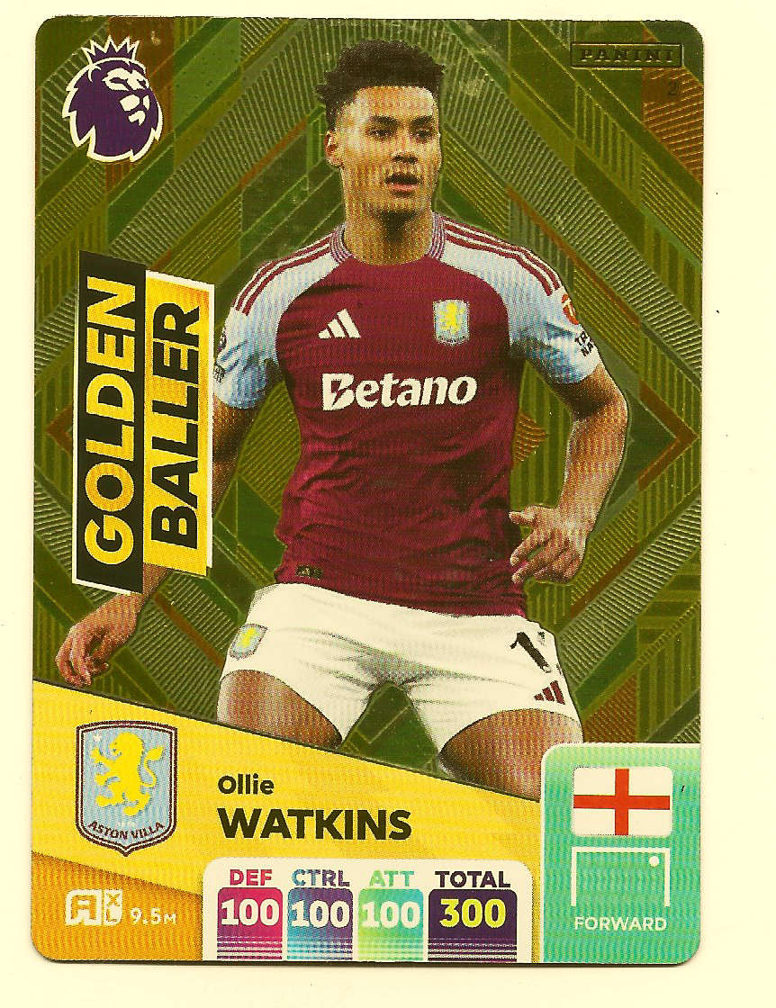 OLLIE WATKINS - PANINI English Premier League 2024/25 - RARE `GOLDEN BALLER` TRADING CARD 2