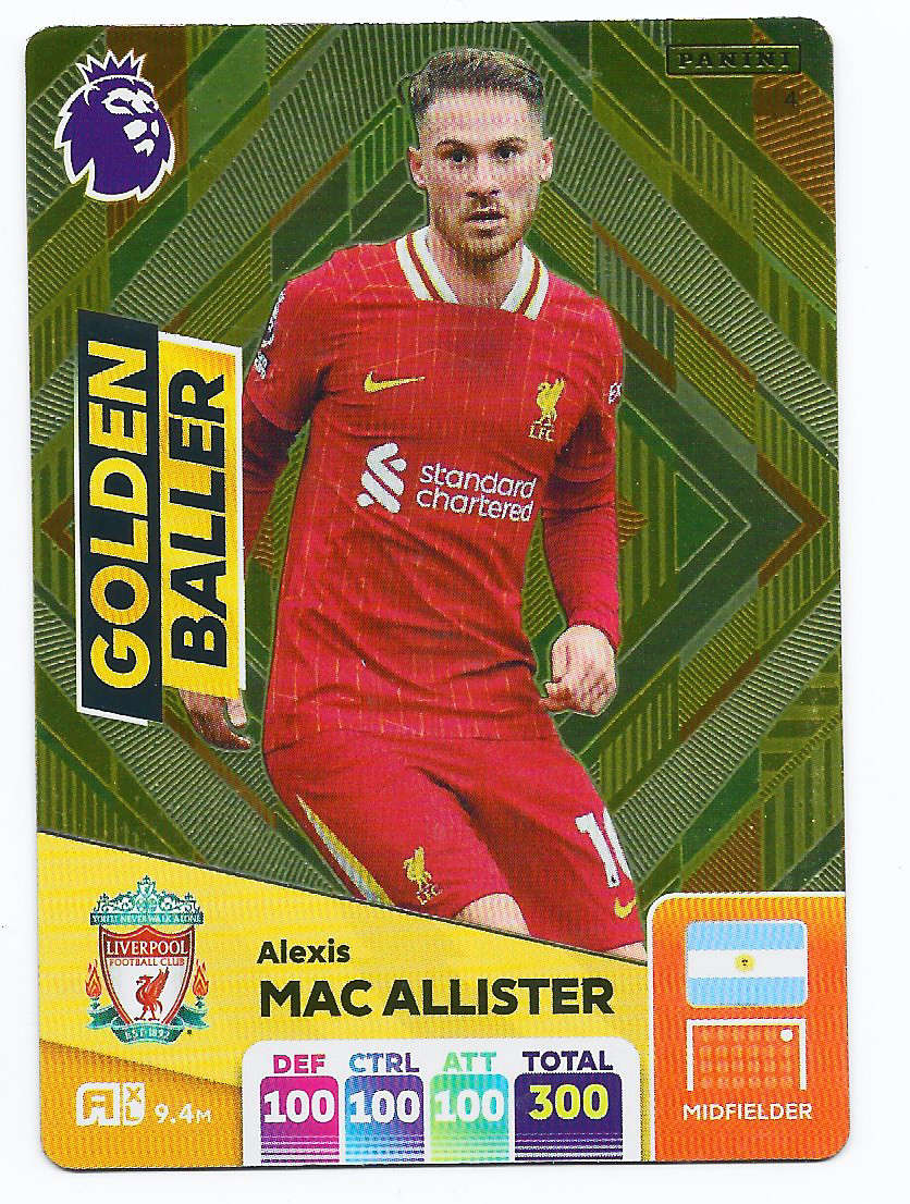 ALEXIS MAC ALLISTER - PANINI English Premier League 2024/25 - RARE `GOLDEN BALLER` TRADING CARD 4