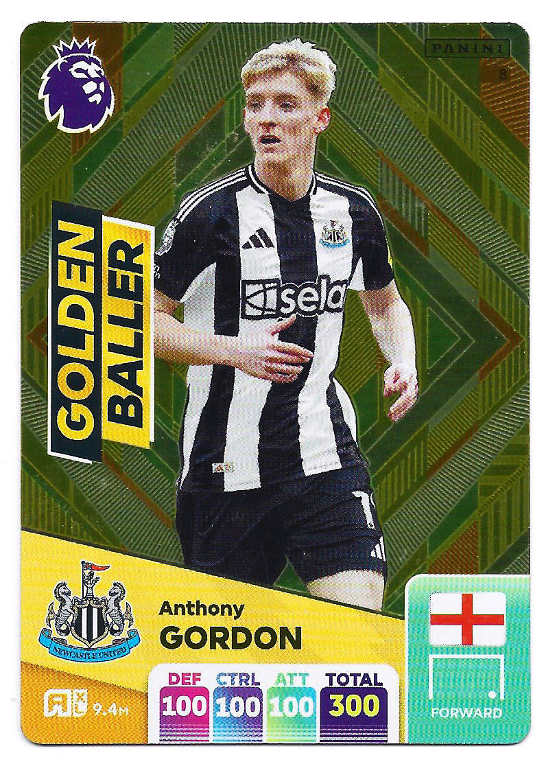 ANTHONY GORDON - PANINI English Premier League 2024/25 - RARE `GOLDEN BALLER` TRADING CARD 8