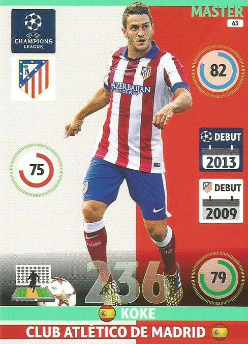 KOKE - PANINI  CHAMPIONS LEAGUE  2014/15 COLLECTION - "MASTER" TRADING CARD 63