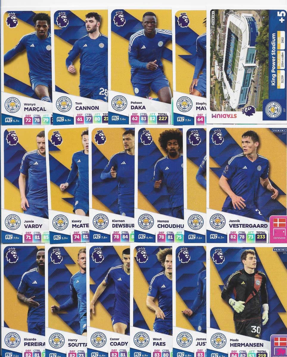 LEICESTER CITY FC  - PANINI English Premier League 2024/25 - COMPLETE TEAM SET of 22 CARDS