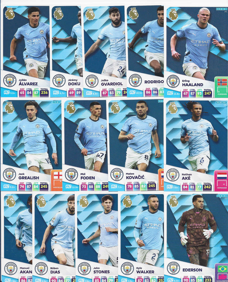 MANCHESTER CITY FC  - PANINI English Premier League 2024/25 - TEAM LOT of 24 Trading Cards