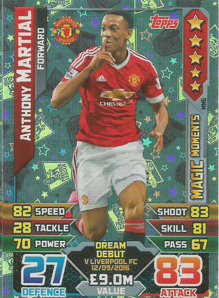 ANTHONY MARTIAL - TOPPS MATCH ATTAX 2016 - FOIL MAGIC MOMENT TRADING CARD  MM6