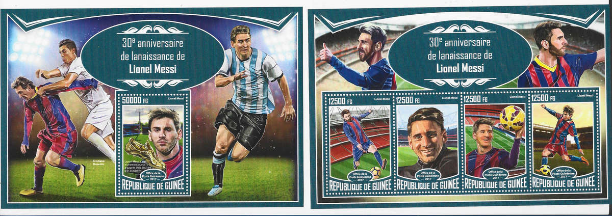 LIONEL MESSI - 30th ANNIVERSARY CELEBRATION 2017 - GUINEE REPUBLIC - SET of 2 MIN./SHEETS