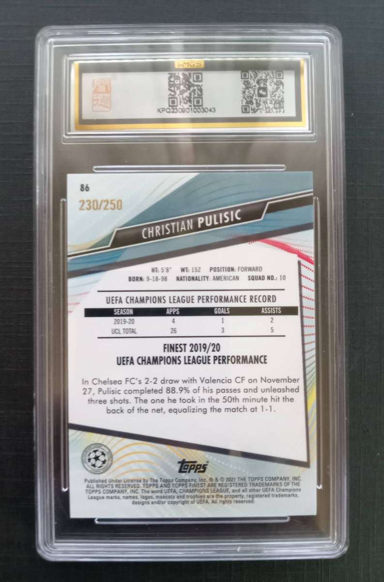 CHRISTIAN PULISIC (Chelsea) - TOPPS FINEST C/League 2021 - CHROME CARD 230 of 250 -  GRADED 9