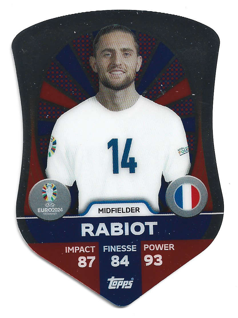 ADRIEN RABIOT - Topps `UEFA EURO 2024` Collection - RARE LASERCUT `SHIELD` Trading Card