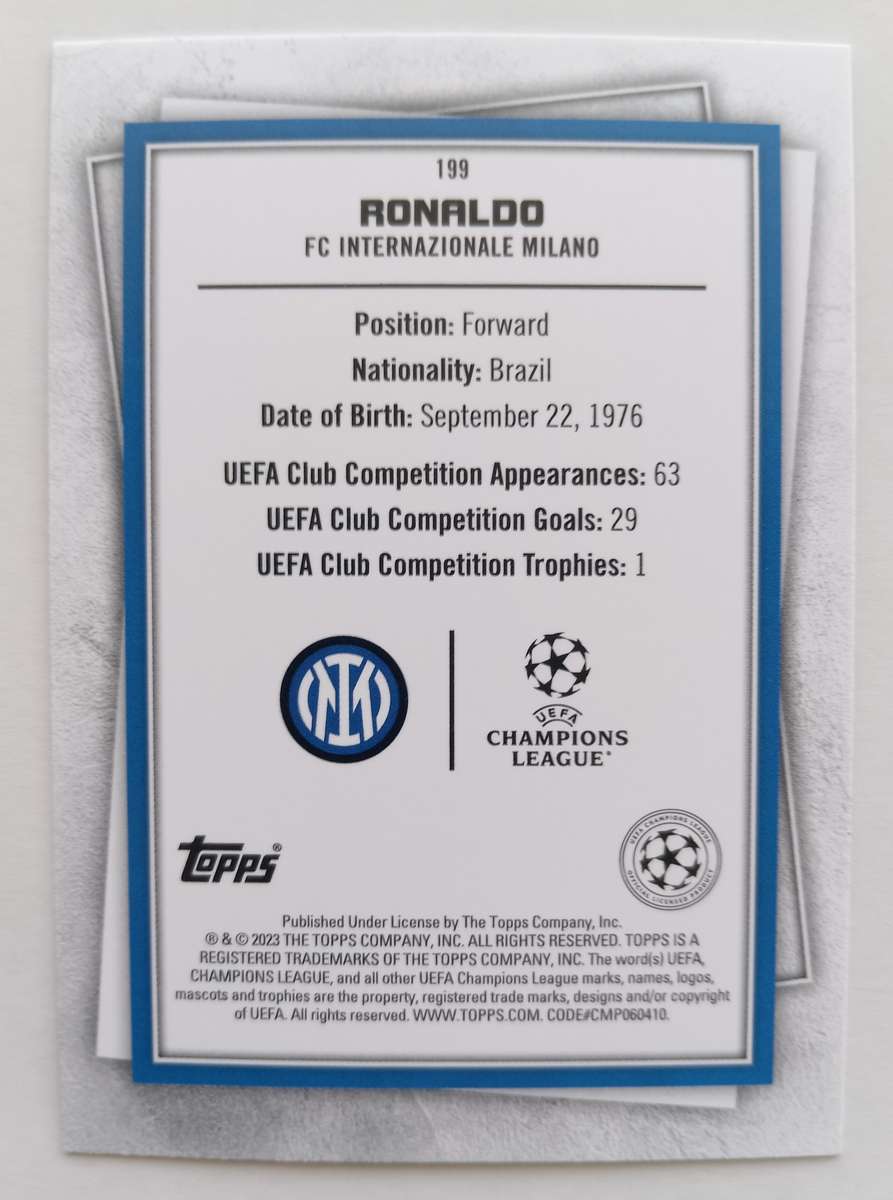 RONALDO R9 - TOPPS Champ/League Superstars 2023 Legends - YELLOW "LEGEND" TRADING CARD