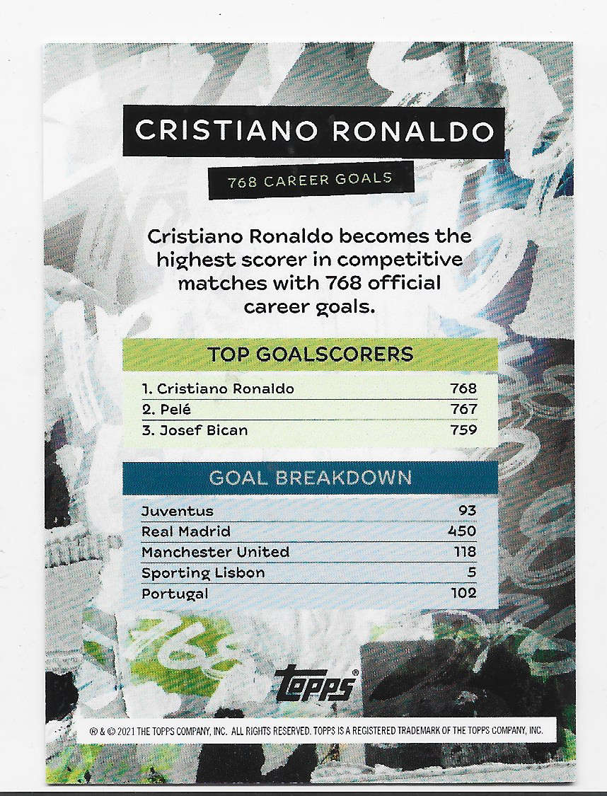 CRISTIANO RONALDO - TOPPS 2021 - WORLD  RECORD 768 GOALS CAREER CELEBRATION TRADING CARD