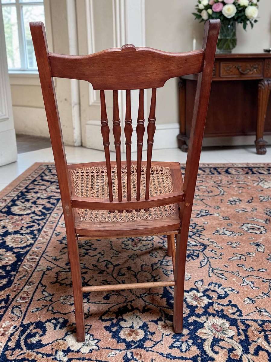 Antique Victorian Pressed-Back Oak Chair  Hand-Woven Cane Seat