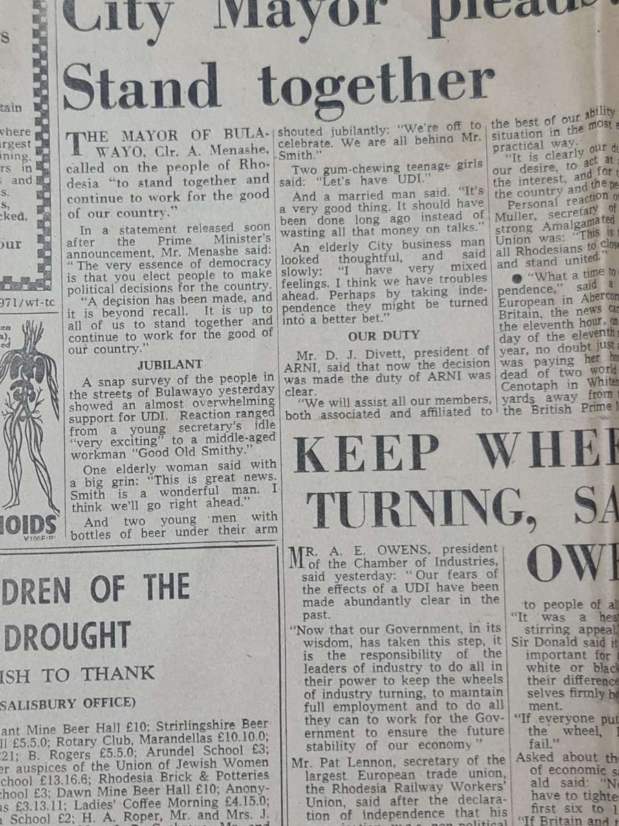 The Chronicle, Bulawayo, Friday, November 12, 1965 News Paper