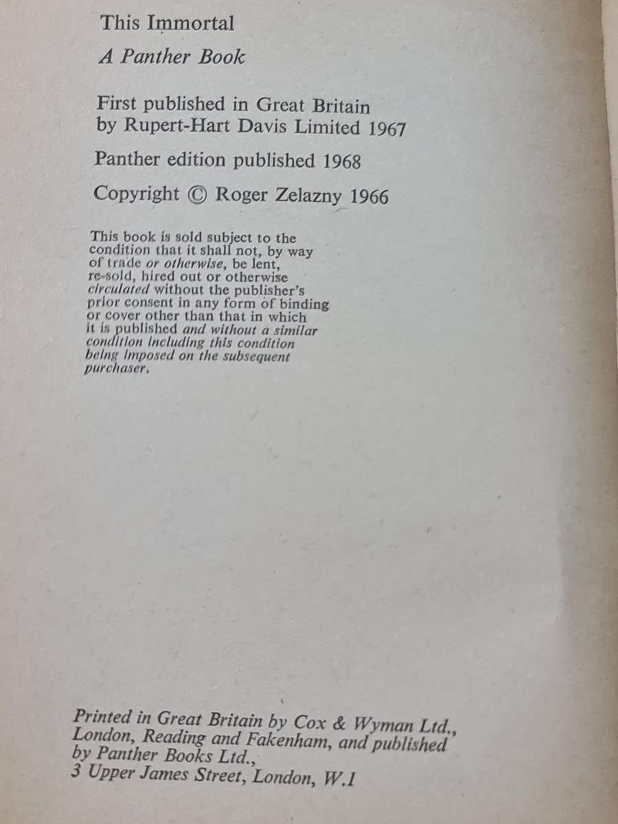 This Immortal by Roger Zelazny Book
