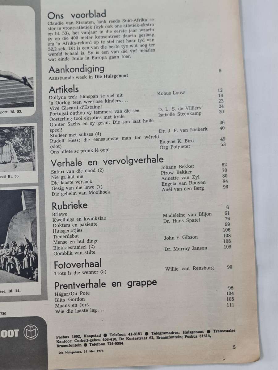 Huisgenoot 31 Mei 1974, Tydskrif