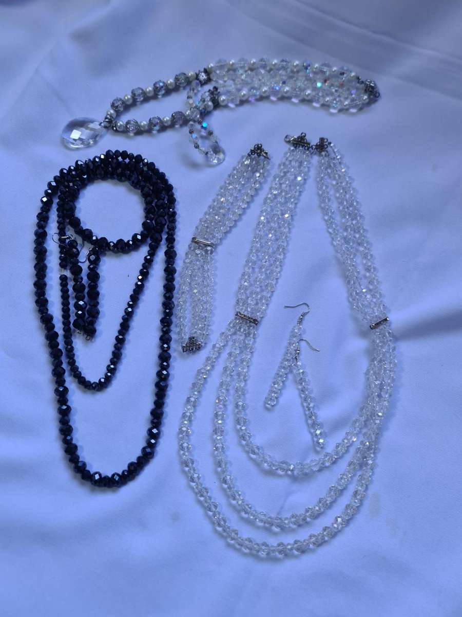 Crystal style necklaces with earrings and bracelets