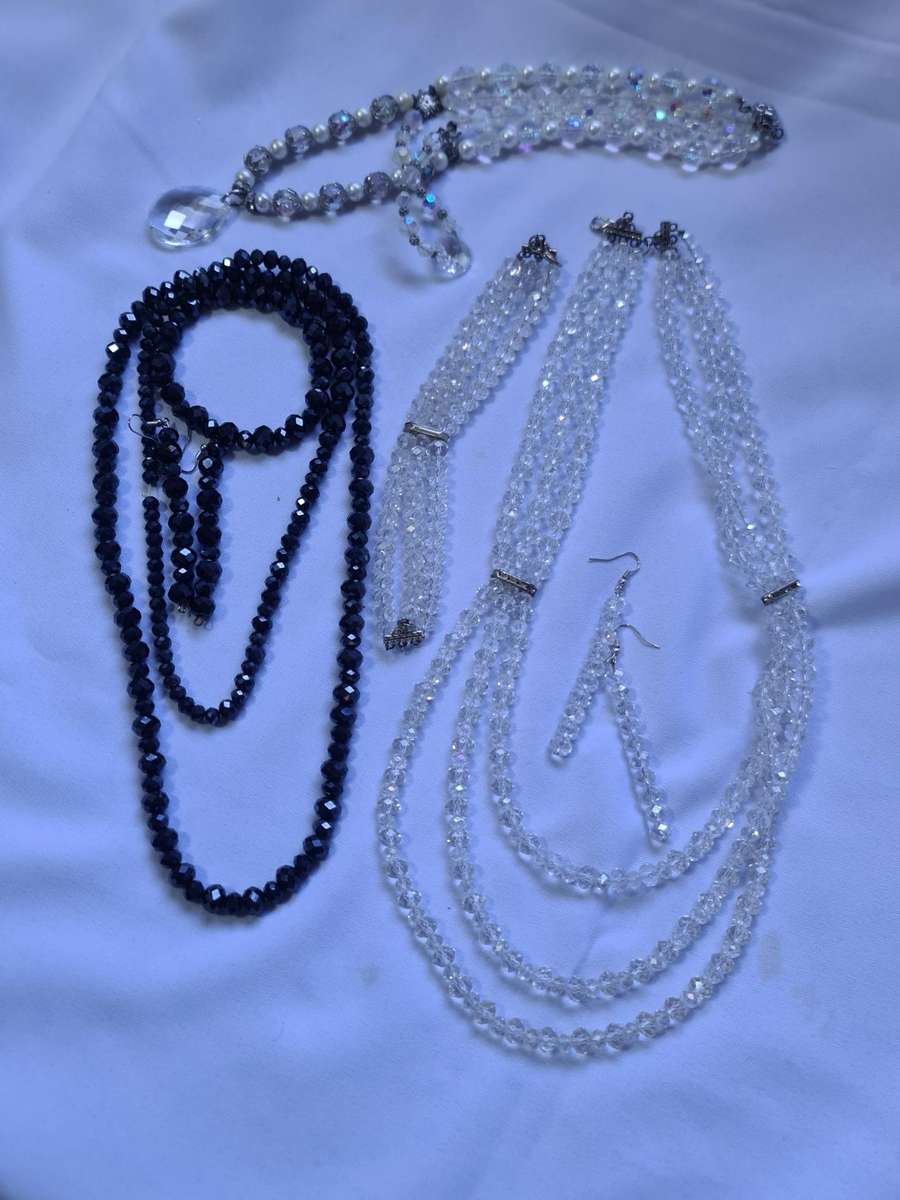 Crystal style necklaces with earrings and bracelets
