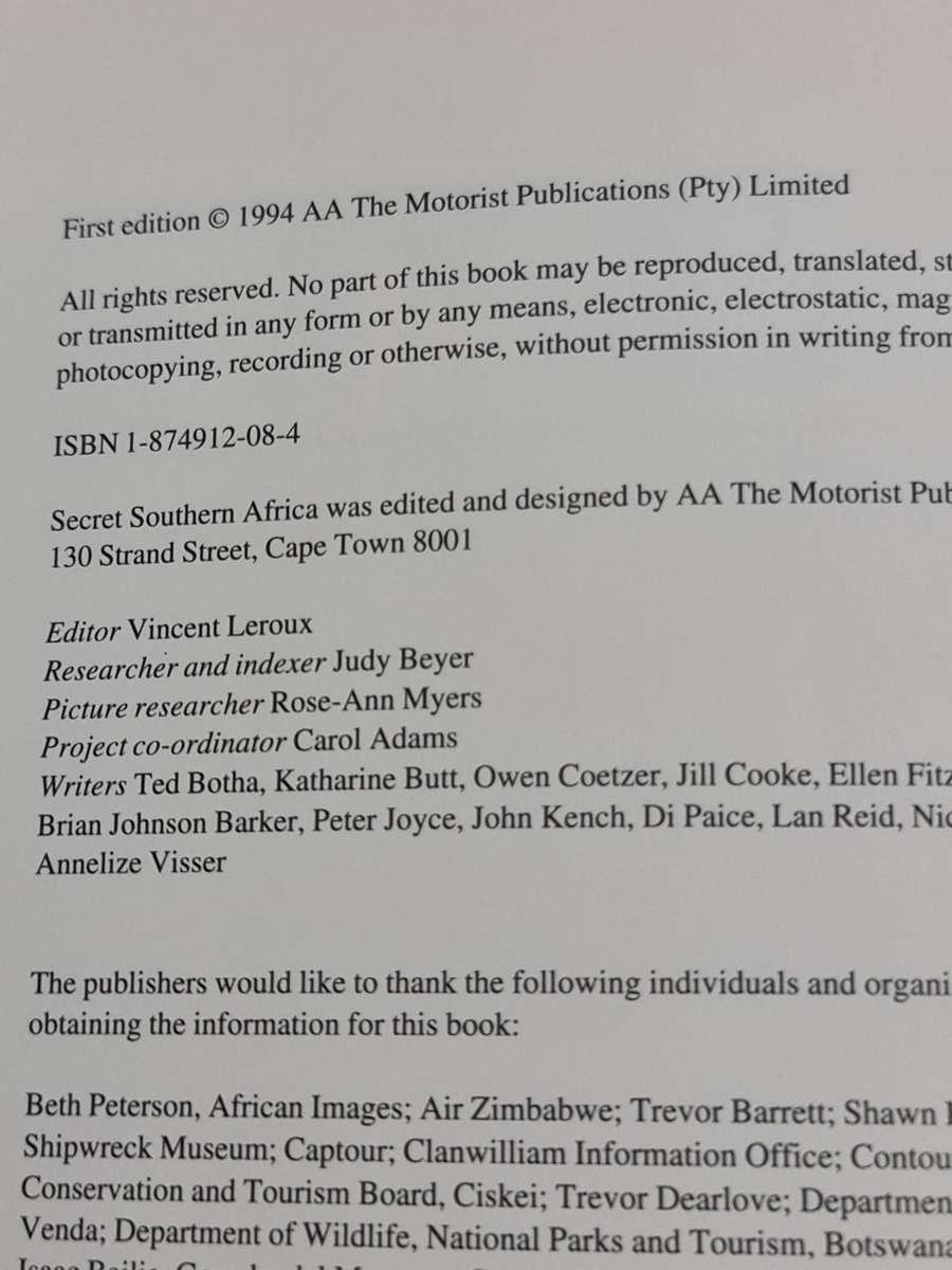 Book: Secret Southern Africa, Wonderful places you've probably never seen.